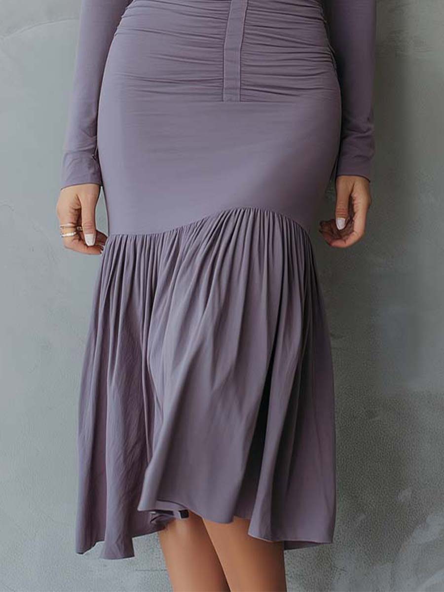 Ruched Square-Neck Velvet Midi Dress