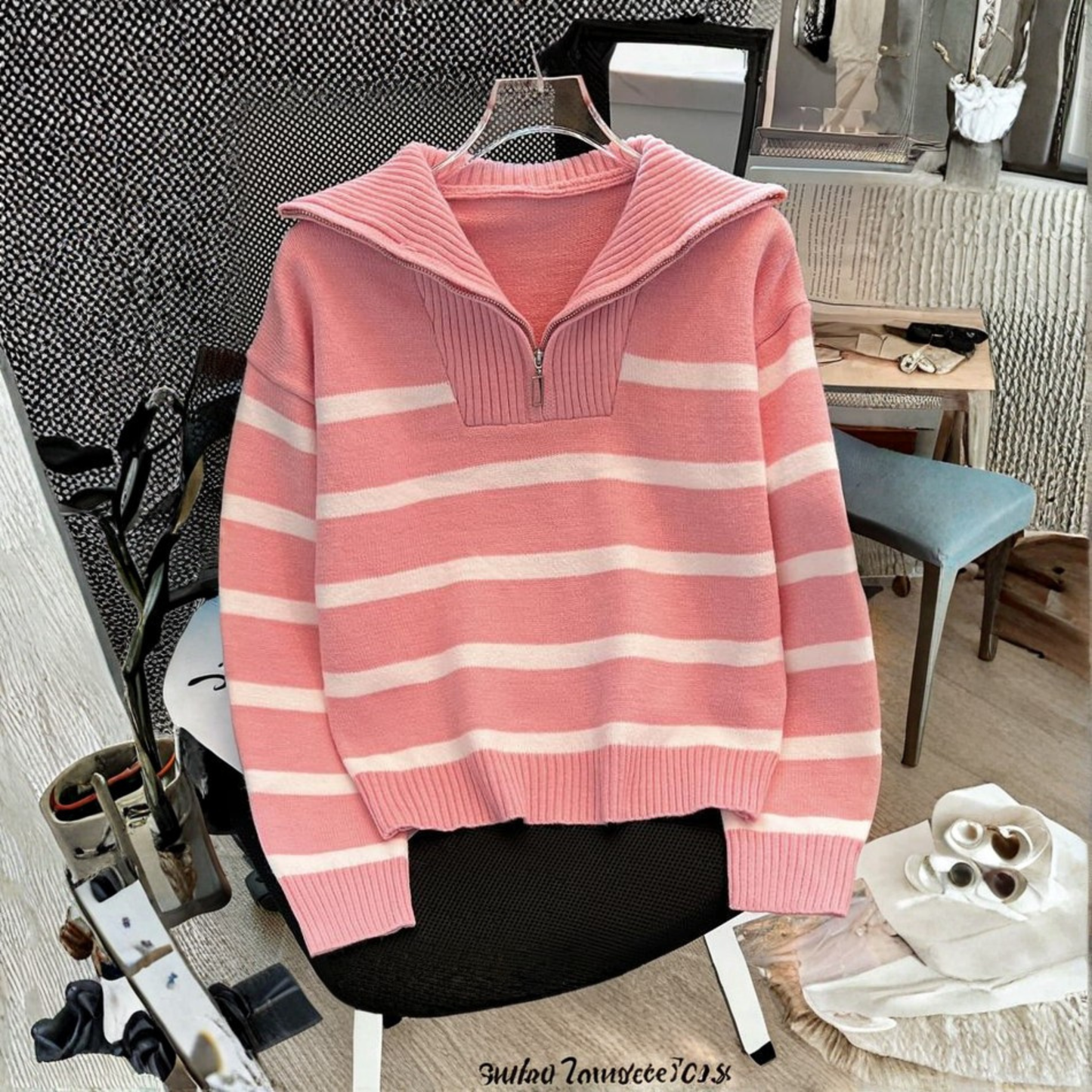 NEVAEH™ - Chic Striped Long Sleeve Collared Top