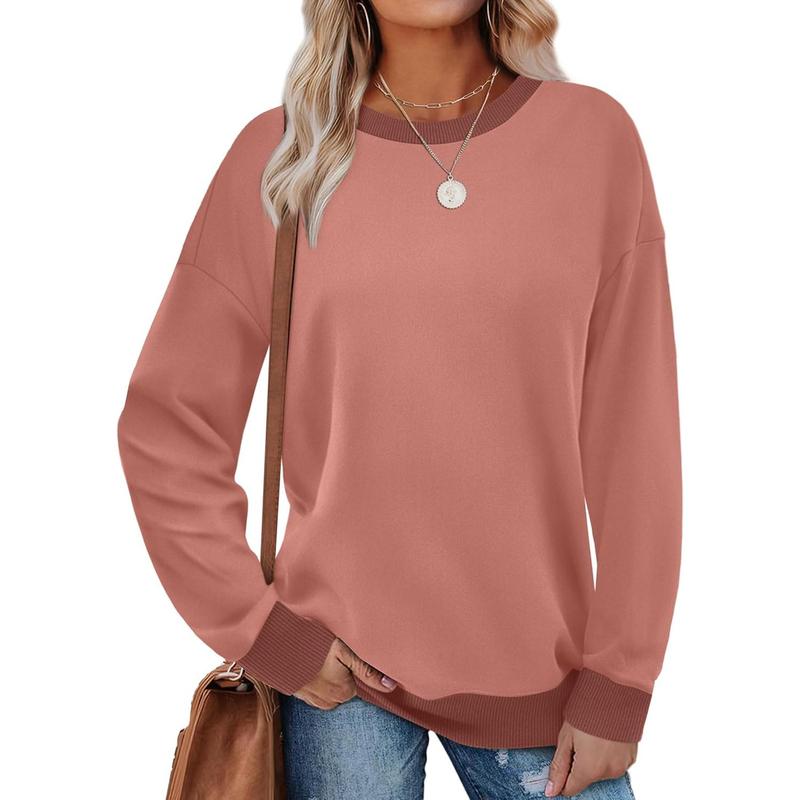 MARGARET™ - Contrast Trim Crew Neck Long Sleeve Tunic Sweatshirt