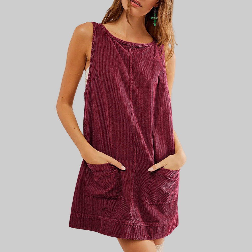 SADA™ - Chic Overall Round Neck A Line Mini Dress