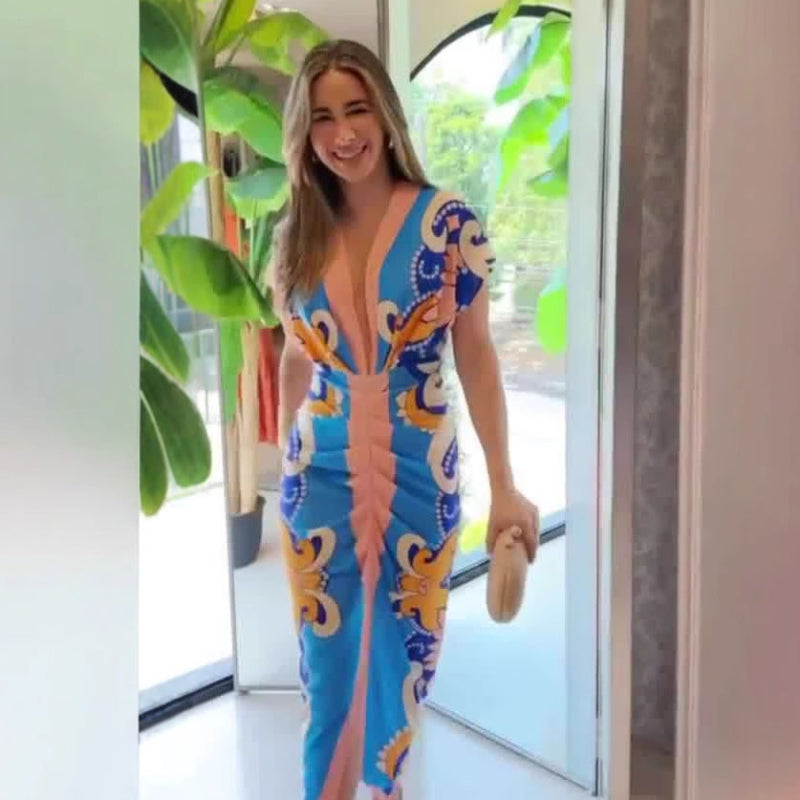 LUCIANA™ – Elegant Casual Short Sleeve Midi Dress