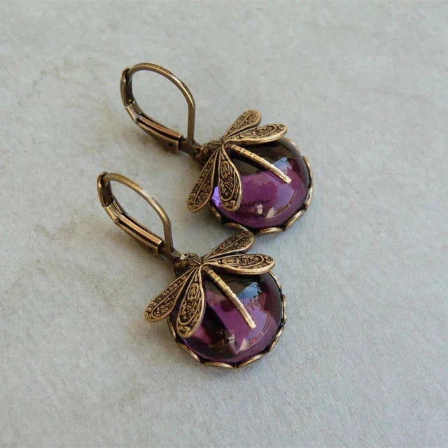 TAMARA™ - Spherical Dragonfly Earrings in Antique Gold